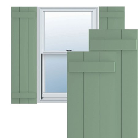 True Fit PVC, Three Board Joined Board-n-Batten Shutters, Track Green, 16 1/8W X 79H